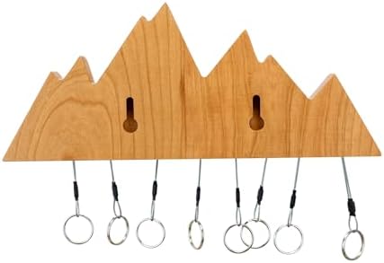 Wall Key Holder Solid Cherry Wood with 8 Hooks, Mountain Design XL - Image 4