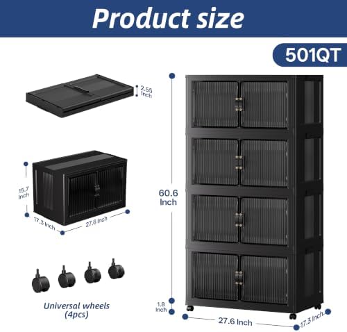 SAILUN Stackable Storage Bins with Lid, 501QT 4Pack Black - Image 2