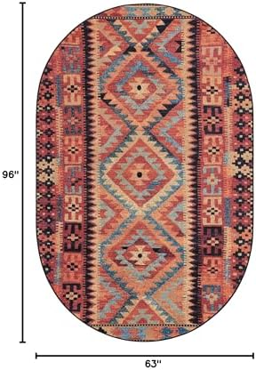 Unique Loom Outdoor Tribal Collection Area Rug - Tortuguero (5' 3" x 8' Oval Multi/Blue) - Image 2