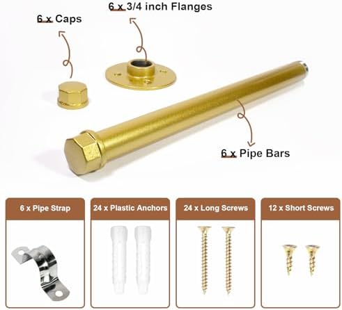 Pintuson 6 Pcs Industrial Pipe Clothes Bar 12 Inch - Wall Mount Clothing Rack - Face Out Closet Rods for Hanging Clothes Commercial Retail Boutique Laundry Shirt Display - Golden - Image 3