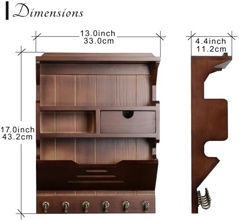 Key Holder for Wall, Elegant Wall-Mounted Mail Organizer with Storage Drawers, Walnut - Image 2