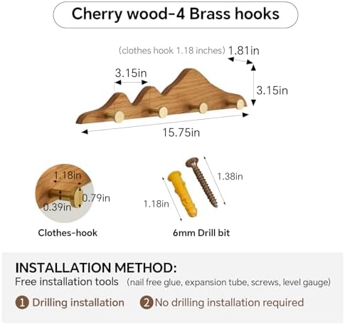 Wall Coat Rack Cherry Wood 4 Hooks - Image 2