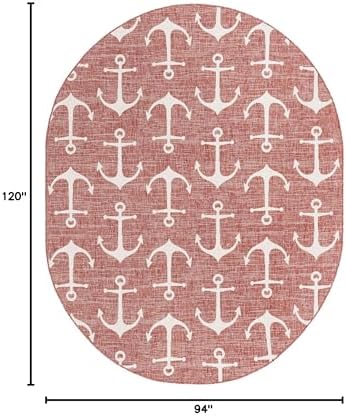 Unique Loom Outdoor Coastal Collection Area Rug - Ahoy (7' 10" x 10' Oval, Rust Red/ Ivory) - Image 2