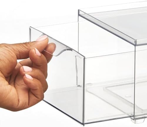 mDesign Plastic Bathroom Organizer Bin w/Pull Out Drawer - Slim Stackable Storage Container for Bathroom Accessories - Perfect for Organizing Bathroom Cabinet - Lumiere Collection - 8 Pack - Clear - Image 6