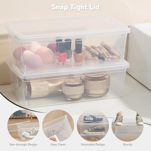 novelinks 12 Pack 6QT Plastic Storage Bins with Lids, Shoe Boxes (Clear) - Image 2