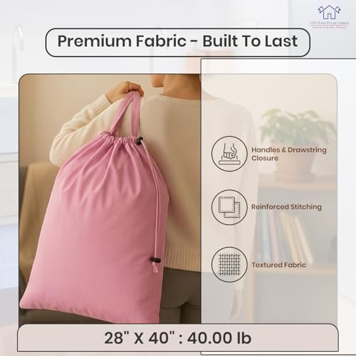 LFH Home Large Premium Cotton Rich Canvas Laundry Bag with Drawstring and Handles Heavy Duty, Multi-Use, Washable for Home, Travel, College or Storage 28x 40 (Pack of 6)-Pink - Image 5
