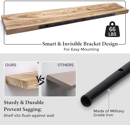 Axeman Floating Shelves, 8 Inch Deep Modern Solid Wood Wall Shelves for Storage, Wall Mounted Display Shelving with Invisible Heavy-Duty Metal Bracket, 48" W x 8" D x 1.6" H, Light Carbonized - Image 4