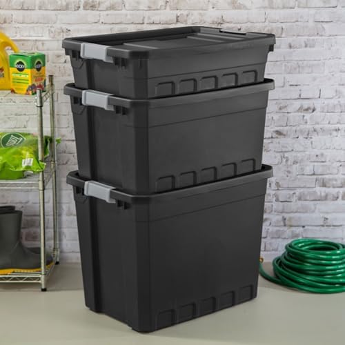 Sterilite 24-Pack Plastic Storage Bins with Lids, Stackable Containers, 10 Gallon, Black - Image 6
