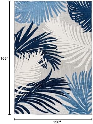 Rugshop Lucca Indoor/Outdoor Contemporary Floral Area Rug Navy 10' x 14' - Image 2