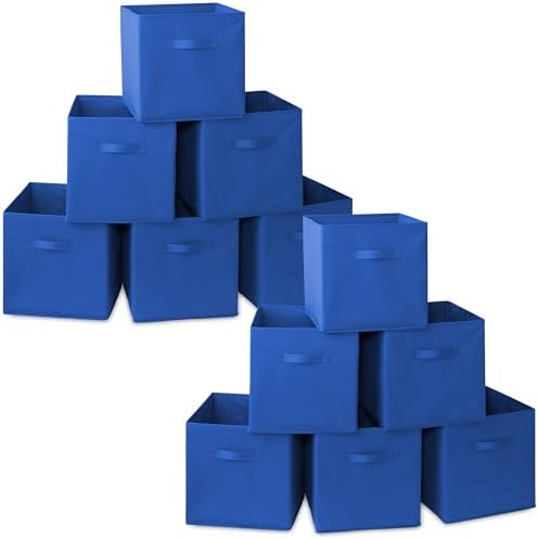 Casafield Set of 12 Collapsible Fabric Cube Storage Bins, Royal Blue - 13" Foldable Cloth Baskets for Shelves, Cubby Organizers & More by Casafield