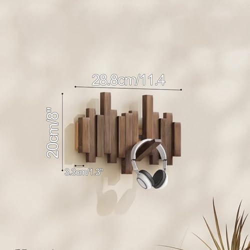 Wooden Coat Hooks Wood Wall Mounted Piano Coat Rack Flip Down Hook Rack Coat Rack Wall MountMulti Functional Space Saving Wall Organizer(Walnut,28.8cm/11.4") - Image 2
