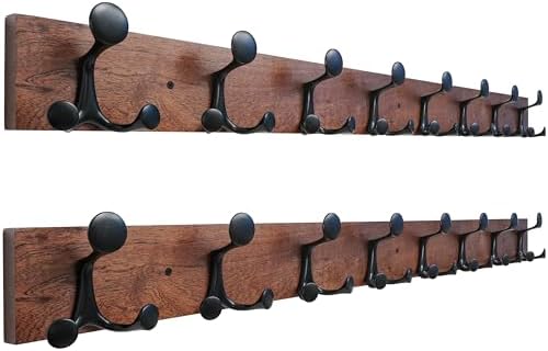 SKOLOO 43-Inch Wood Coat Rack Wall Mount with 8 Triple Hooks - Ideal for Family Entrances, Classrooms, and Pet Supplies Storage - Perfect Coat Hooks for Wall,Mahogany (Sapele), Pack of 2 by SKOLOO