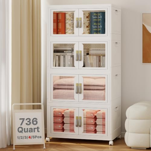 736QT Stackable Storage Bins with Lids, 184Gal Foldable Storage Cabinets by VNVTO