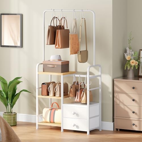 HOOBRO 3-Tier Tall Purse Organizer with Hooks & Drawers - Image 4