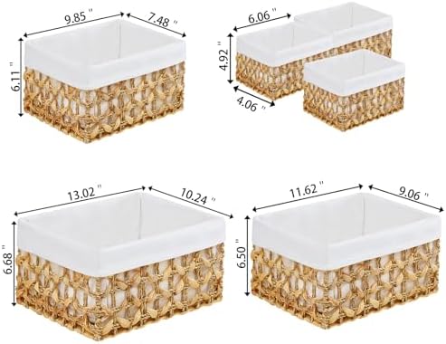 Vagusicc Wicker Storage Basket, 6 Pack Baskets for Organizing, Water Hyacinth Storage Baskets, Rectangular Wicker Baskets for Storage Shelves, Cube Storage Bins For Closet/Clothes/Dresser - Image 2