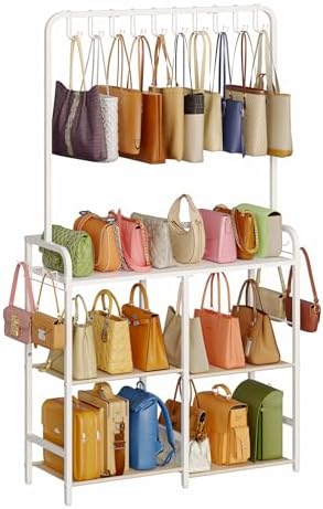Large Capacity 3-Tier Purse Organizer for Closet, Double-Row Rack, 16 Hooks by Hayexiha