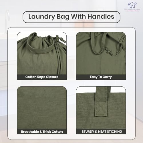 LFH Home Large Premium Cotton Rich Canvas Laundry Bag with Drawstring and Handles Heavy Duty, Multi-Use, and Washable for Home, Travel, College or Storage 20x30 (Pack of 6)-Military Green - Image 7
