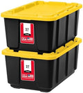 IRIS USA 2-Pack 27 Gal Heavy Duty Storage Tote Bins with Lids, Black/Yellow by IRISUSA