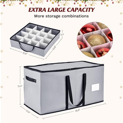 Christmas Ornament Storage Box, Ornament Storage Organizer Fits 128 of 3 inch Ornament Balls, 8 Removable Tray Ornaments Storage Containers with Dividers to Store Xmas Holiday Decor(Grey) - Image 5