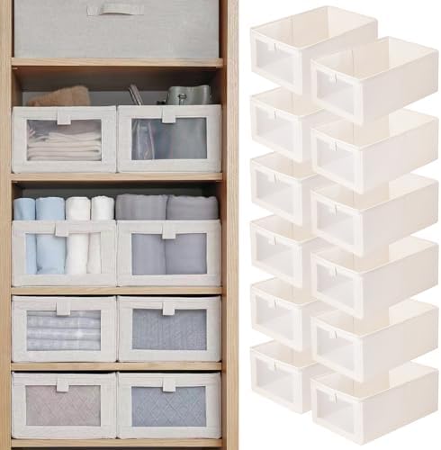 Linen Closet Organizers And Storage, 12 Pack Closet Storage Bins Linen Closet Baskets for Closet Organization Foldable Closet Organizer Bins with Clear Window For Organizing Clothing, Jeans, Shelves by Pradnel