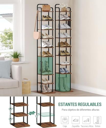 Hzuaneri 10 Tiers Vertical Shoe Rack, Tall Shoe Shelf with 2 Hooks - Image 4