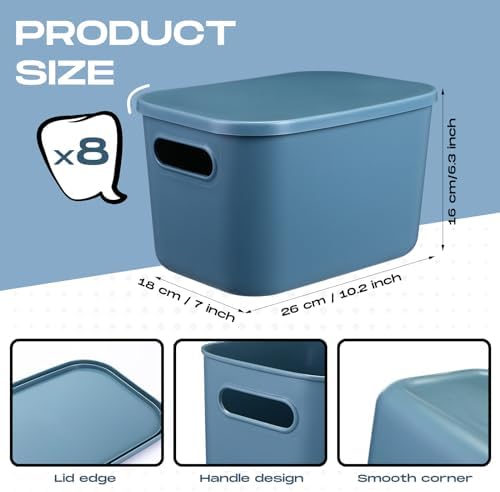 Hoolerry 8 Pieces Storage Bins, 10.2 x 7 x 6.3 Inch, Blue - Image 2