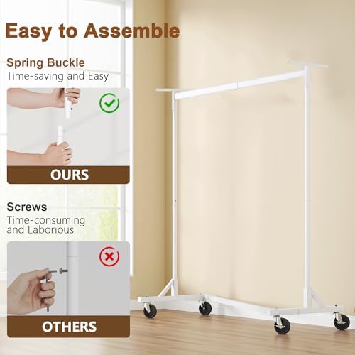 Hoctieon Z Clothes Rack with Cover, Metal Heavy Duty Clothing Rack, Rolling Garment Rack with Wheels, with Dustproof Cover Waterproof Protector, with 2 Durable Zippers, for Hanging Clothes, White - Image 4