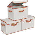 Univivi Fabric Storage Bins with Lid, Stackable Storage Box, Beige, 3 PCS by Univivi