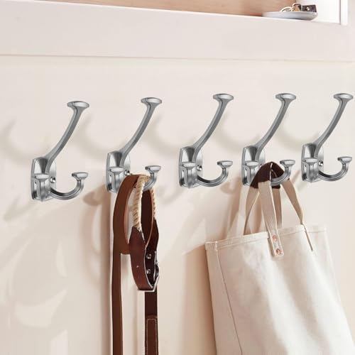 Large Wall Double-Sided Hook 10 Pack Brushed Satin Nickel Hook Decorative Heavy Duty Solid Large Coat Hooks for Towel Hanging Coats Robe Triple Coat Hook Three Prong Hook - Image 4