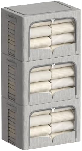 FHSQX 3 Pack Clothes Storage Bins,Light Gray, 15.7x11.8x9.8inch(30L) by FHSQX