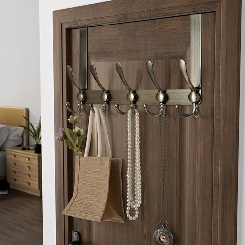 Dseap Over Door Hook 2.0 - Upgraded Version - Simple-Assembly, Strong, Heavy-Duty Stainless Steel 5-Tri-Hook Over The Door Hanger Rack, SimpleStrong Series, Bronze, Pack of 2 - Image 6