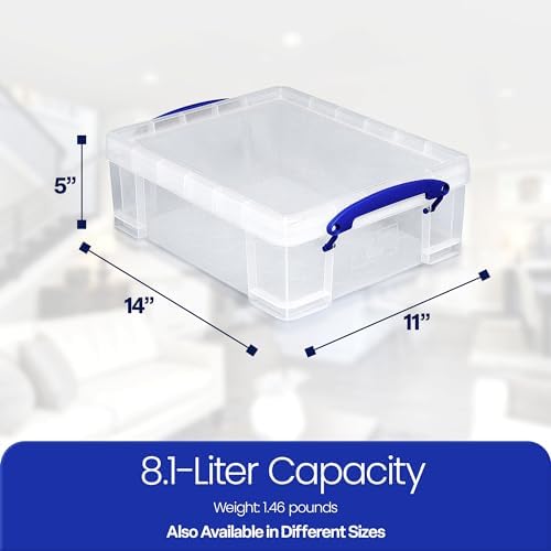 Really Useful Box 4 Pack Storage Bins, Clear Plastic Stackable Organizing Totes, 8.1 Liter - Image 3