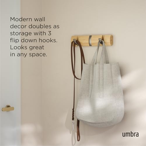 Umbra Flip Wall-Mounted Coat Rack with 3 Hooks – Modern, Space-Saving Storage for Hats, Jackets, Bags, Entryway, Mudroom, Closet, Bathroom, Bedroom – Natural/Nickel (Pack of 3) - Image 4
