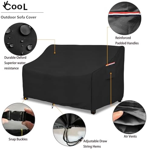 Okcool Heavy Duty Patio Sofa Cover, 100% Waterproof 3-Seater Outdoor Sofa Cover Fits up to 76W x 32.5D x 33H Inches, Lawn Patio Furniture Covers,Black - Image 3