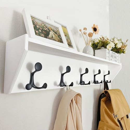 SKOLOO Wall Shelf with Hooks, 35-Inch White Coat Rack Wall Mount with Shelf Organizer - Lightweight & Sturdy​​, 5 Tri Hooks - Perfect for Entryway, Hallway, Living Room, Bedroom, Mudroom by SKOLOO