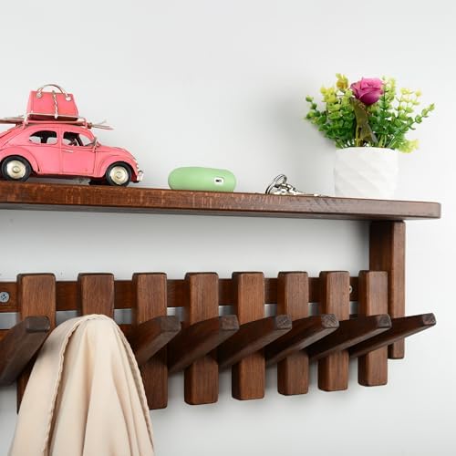 Beech Piano Key Coat Rack with Shelf & 8 Flip Hooks - Image 2