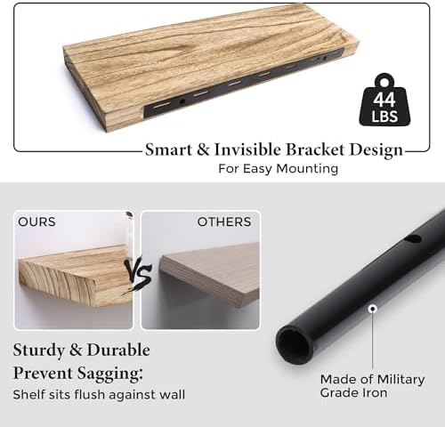 Axeman Floating Shelves, 2 Pack 8 Inch Deep Modern Solid Wood Wall Shelves for Storage, Wall Mounted Display Shelving with Invisible Heavy-Duty Metal Bracket, 24" W x 8" D x 1.6" H, Light Carbonized - Image 4