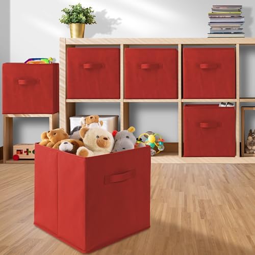 Casafield Set of 12 Collapsible Fabric Cube Storage Bins, Red - 13" Foldable Cloth Baskets for Shelves, Cubby Organizers & More - Image 5