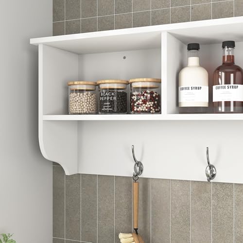 Wall Mounted Coat Rack Shelf,4 Dual Hooks,3 Cubbies,White - Image 4