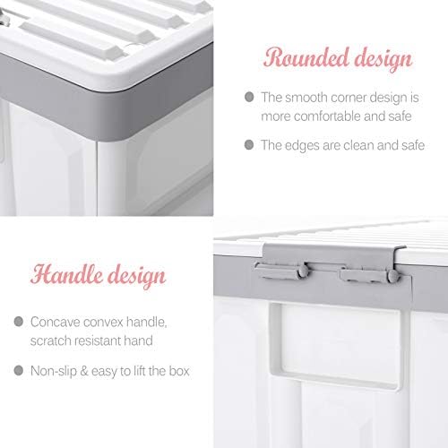 Collapsible Storage Bins with Lids 30L, Folding Plastic Stackable Utility Crates 2-Pack, Durable Containers for Home & Garage Organization - Oyster White - Image 4