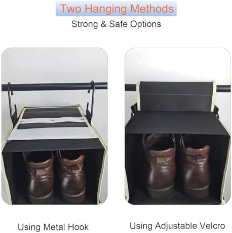 2 Pack Large-Sized Hanging Shoe Organizer 8-Shelf, Hanging Closet Organizer with 8 Side Pockets, Wider Hanging Shelves for Storage Shoes Clothes 9" W × 11.8" D× 48" H, Black. - Image 4