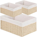 Vagusicc Wicker Basket, Set of 3 Hand-woven Storage Baskets for Organizing, Decorative Bathroom Wicker Storage Basket Bins with Handles, Small Toilet Paper Storage Baskets for Shelves & Decor, Beige by Vagusicc