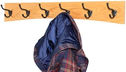 Solid Cherry Arched Wall Mounted Coat Rack Bronze Hat & Coat Hooks - Made in The USA (Natural, 30.5" x 4.5" with 6 Hooks) - Image 2