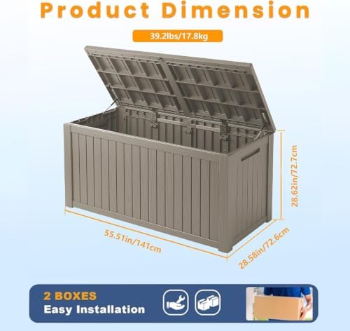 Outdoor Storage Box Waterproof, 200 Gallon Lockable Resin Deck Box Large, Patio Storage Bin for Pool Accessories Cushion Furniture, Garden Tools, UV-Resistant Outside Delivery, Gray - Image 3