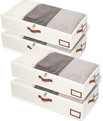 Yawinhe 48L Under Bed Storage Containers,4 Pack Blanket Bags,Beige by Yawinhe