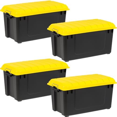 IRIS USA 4-Pack 21 Gal Heavy Duty Lockable Storage Totes, Black/Yellow by IRISUSA