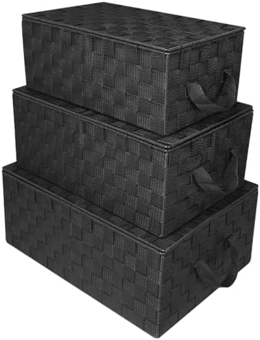 Sorbus Woven Storage Basket with Lid, Set of 3 (Black) by Sorbus