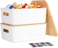 Citylife 16QT Storage Bins with Bamboo Lids, Stackable with Handles, 2-Pack by CITYLIFEHomeOrganization