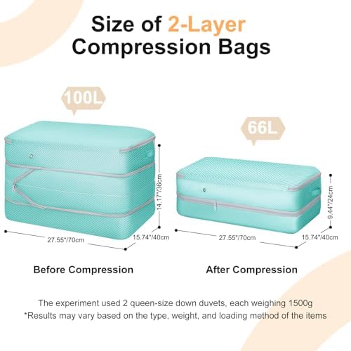 Comforter Storage Bag - Large Capacity Bedding Storage Bags Ultra Space Saving Self Compression Organizer, Washable Compression Bags for Storage Comforter Blanket Duvet Pillow, 4-Pack, Blue - Image 2
