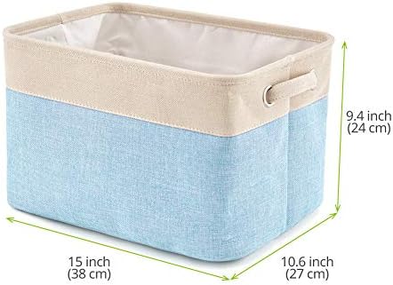 EZOWare Set of 3 Large Canvas Fabric Tweed Storage Organizer Cube Set W/Handles for Nursery Kids Toddlers Home and Office - 15 L x 10.5 W x 9.4 H -blue - Image 3